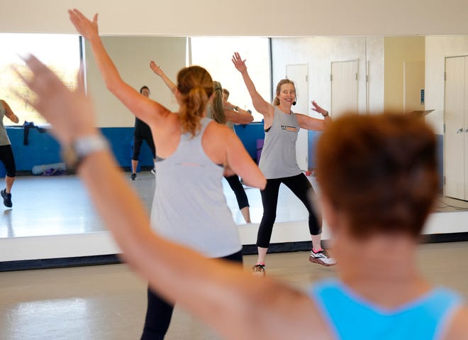 Ruth Ann Dreyer, Body & Soul Fitness instructor teaches her Cardio class at The Springs. Body & Soul Fitness is a Christian fitness ministry. Trained instructors teach women's fitness classes at various churches and community centers across the country. In Oklahoma, Thursday, Oct. 17, 2024.