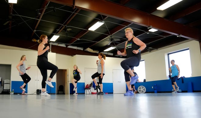 Ruth Ann Dreyer, Body & Soul Fitness instructor teaches her Cardio class at The Springs. Body & Soul Fitness is a Christian fitness ministry. Trained instructors teach women's fitness classes at various churches and community centers across the country. In Oklahoma, Thursday, Oct. 17, 2024.