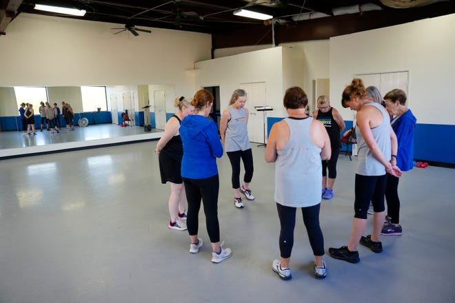 Ruth Ann Dreyer, Body & Soul Fitness instructor teaches her Cardio class at The Springs. Body & Soul Fitness is a Christian fitness ministry. Trained instructors teach women's fitness classes at various churches and community centers across the country. In Oklahoma, Thursday, Oct. 17, 2024.